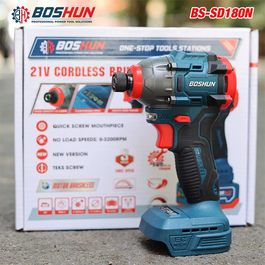 Thân Máy chuyên vít pin BOSHUN BS-SD180N, Không chổi than 180Nm, 3 Tốc độ 3200rpm