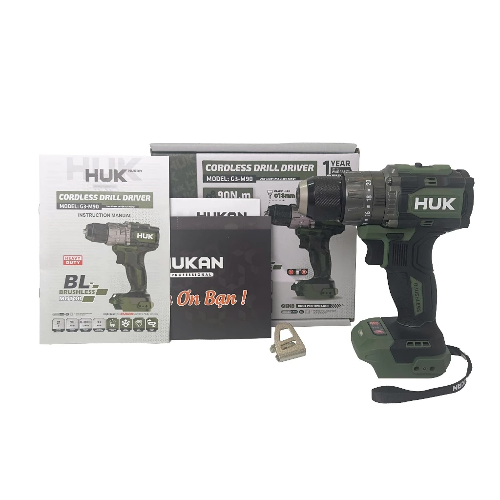 Thân máy khoan không dây HUKAN G3-M90, Lực siết 90Nm, 3 Chức năng Đầu kẹp 13mm, Tốc độ 2000v/p