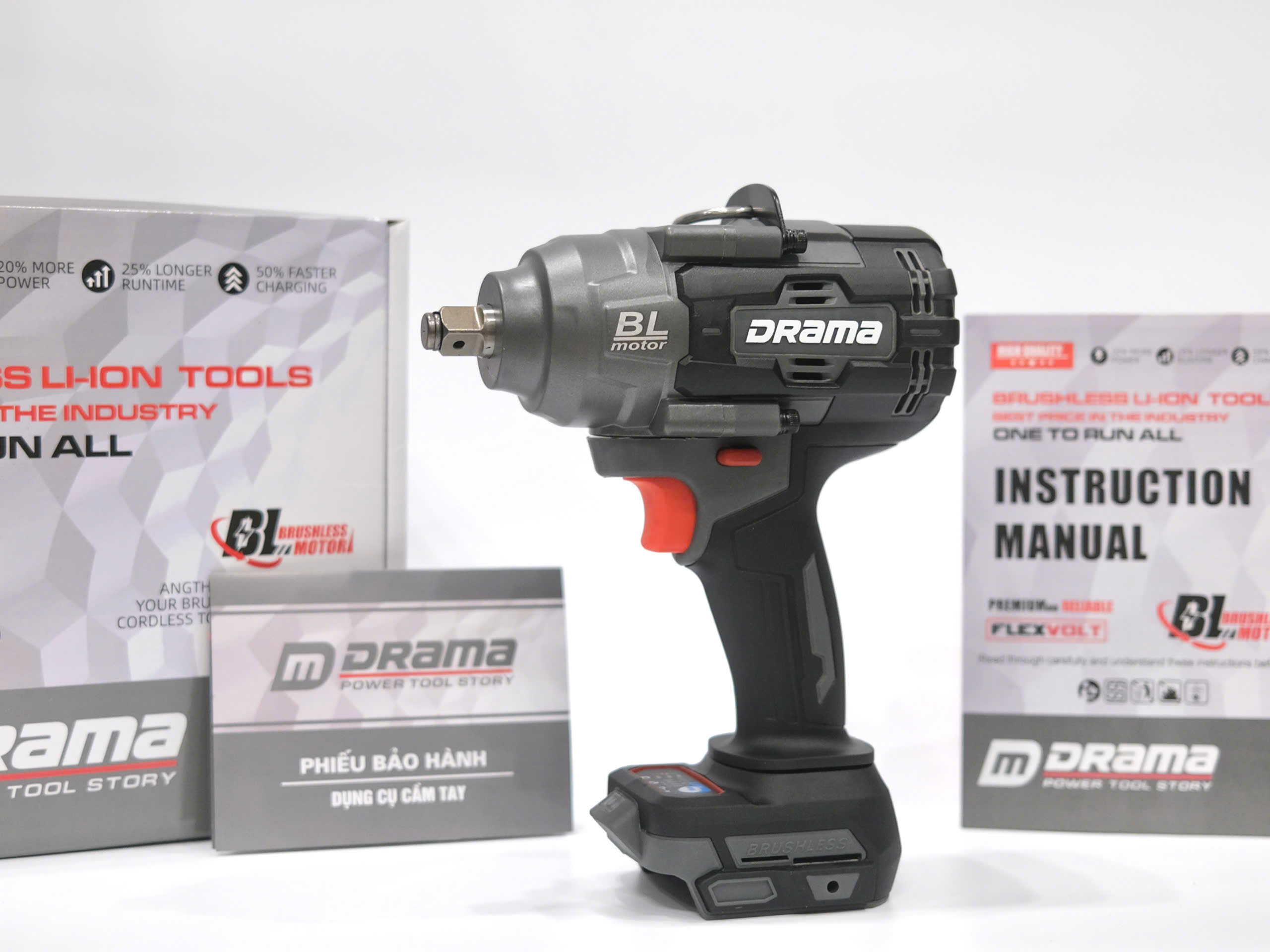 Thân máy siết bulong DRAMA D5600, Lực siết 1880Nm, Động cơ Không chổi than Siêu mạnh mẽ bền bỉ, Chân pin phổ thông 4cm