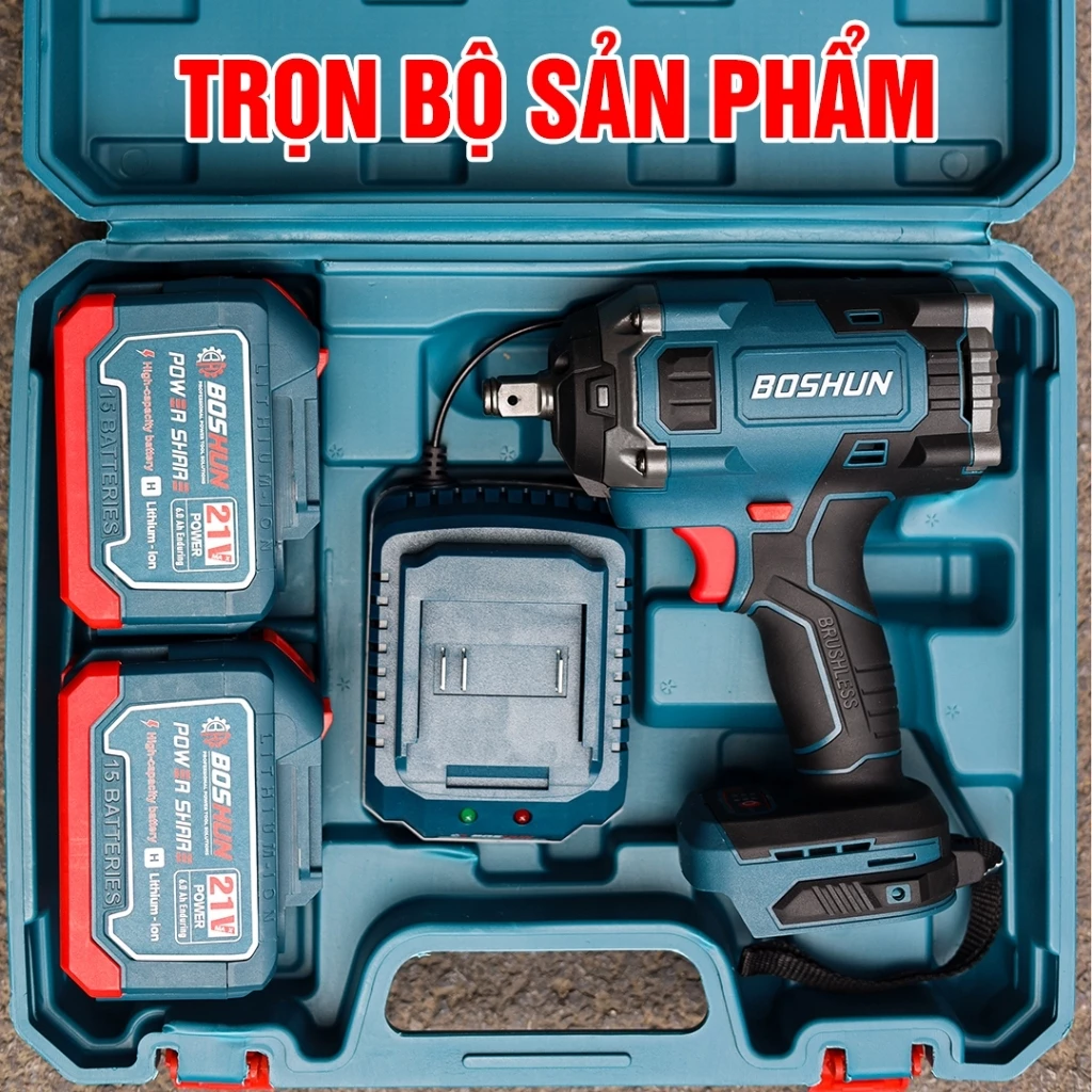 áy Siết Bulong pin BOSHUN BS-IW850N, Không Chổi Than, Lực Siết 850nm , 3 Cấp Tốc Độ , Đầu 1/2