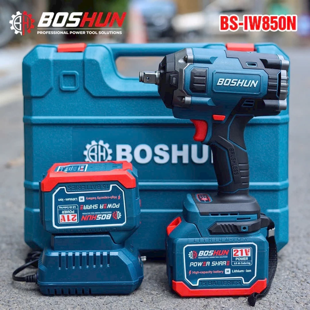 áy Siết Bulong pin BOSHUN BS-IW850N, Không Chổi Than, Lực Siết 850nm , 3 Cấp Tốc Độ , Đầu 1/2