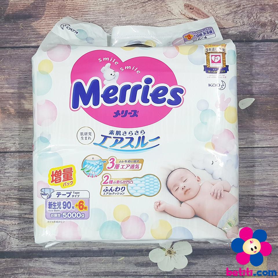 Bỉm Dán Merries Cộng Miếng NewBorn 90+ 6 (MỚI)