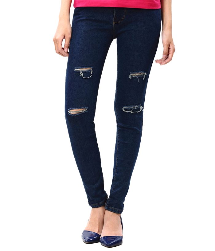 Quần jean Nữ co giãn rách HM-696880-blue