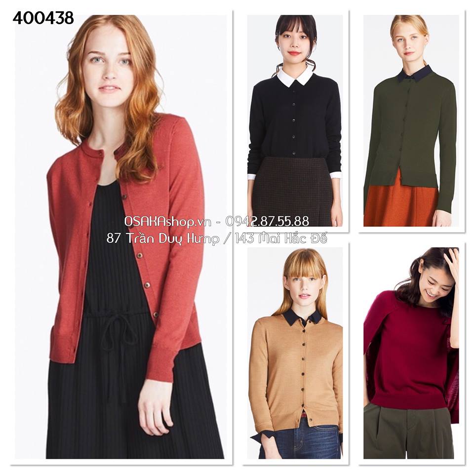 NM_Áo len Cadigan Cashmere Nữ Uniqlo Cổ Tròn