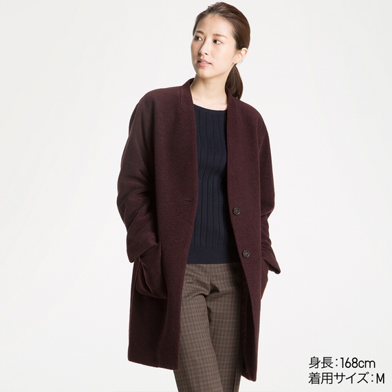 Áo Khoác Dạ Dài Sợi Lông Cừu Uniqlo-nữ-184540-19Wine-M