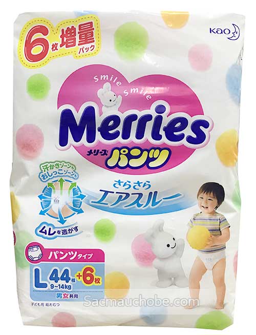 Bỉm Quần Merries Cộng Miếng L44+6 (9-14kg)