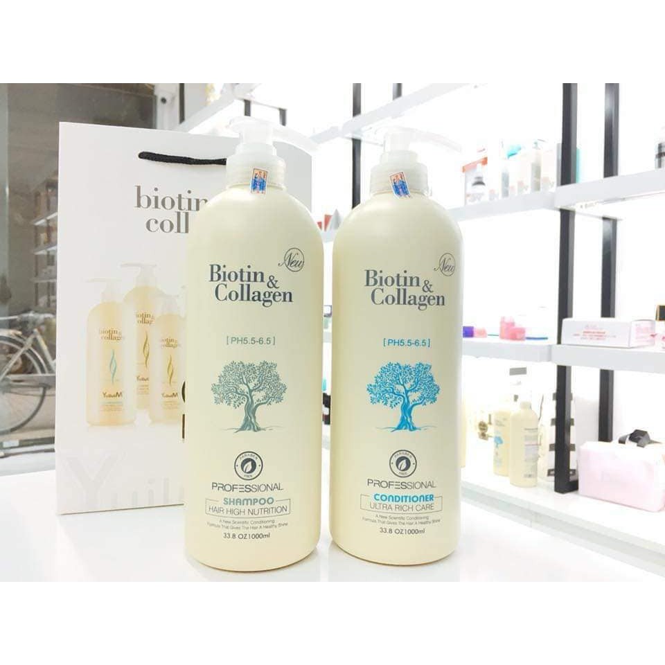 Cặp Gội Xả Biotin Collagen Cho Tóc Khô Hư Tổn 1000mlx2-Ý