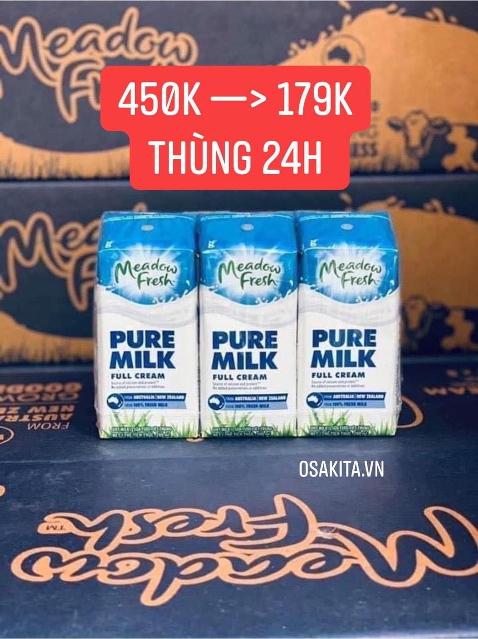 Sữa Tươi Tiệt Trùng Nguyên Kem Meadow Fresh Pure Milk (24hx200ml)-Úc