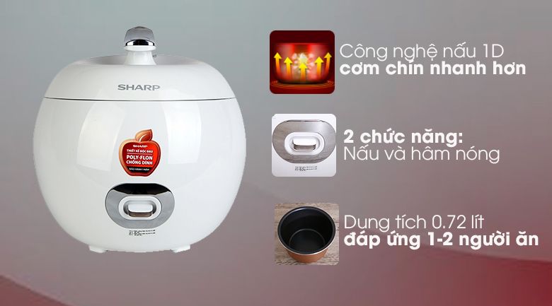 Nồi Cơm Sharp Táo Trắng KS-A08V-WH 720ml