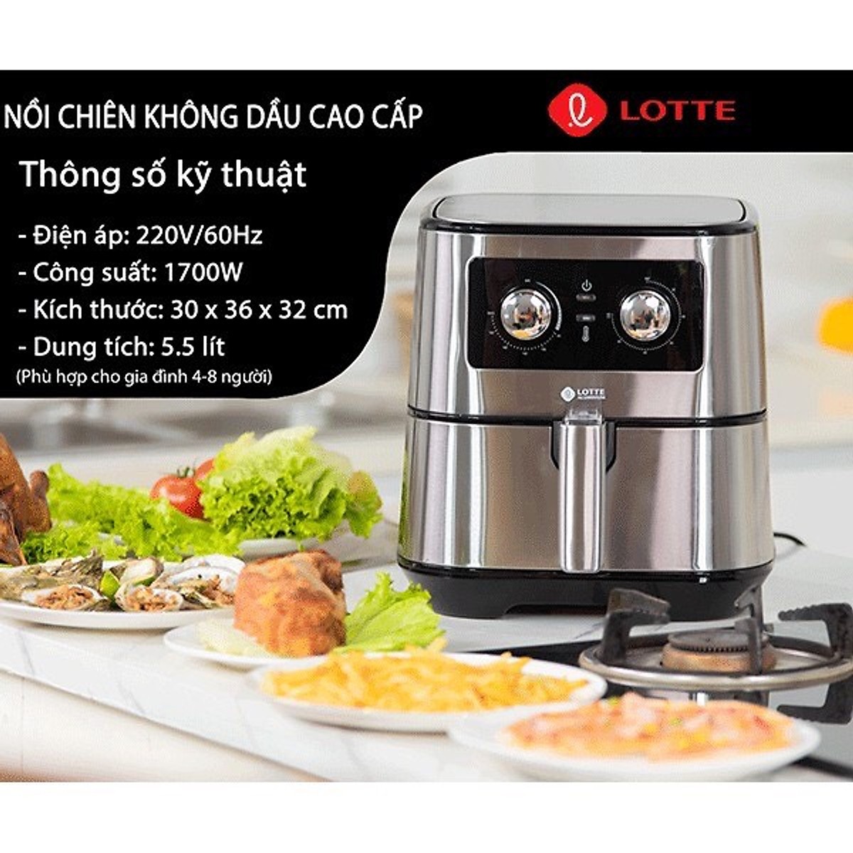 Nồi Chiên Không Dầu Lotte 5.5L