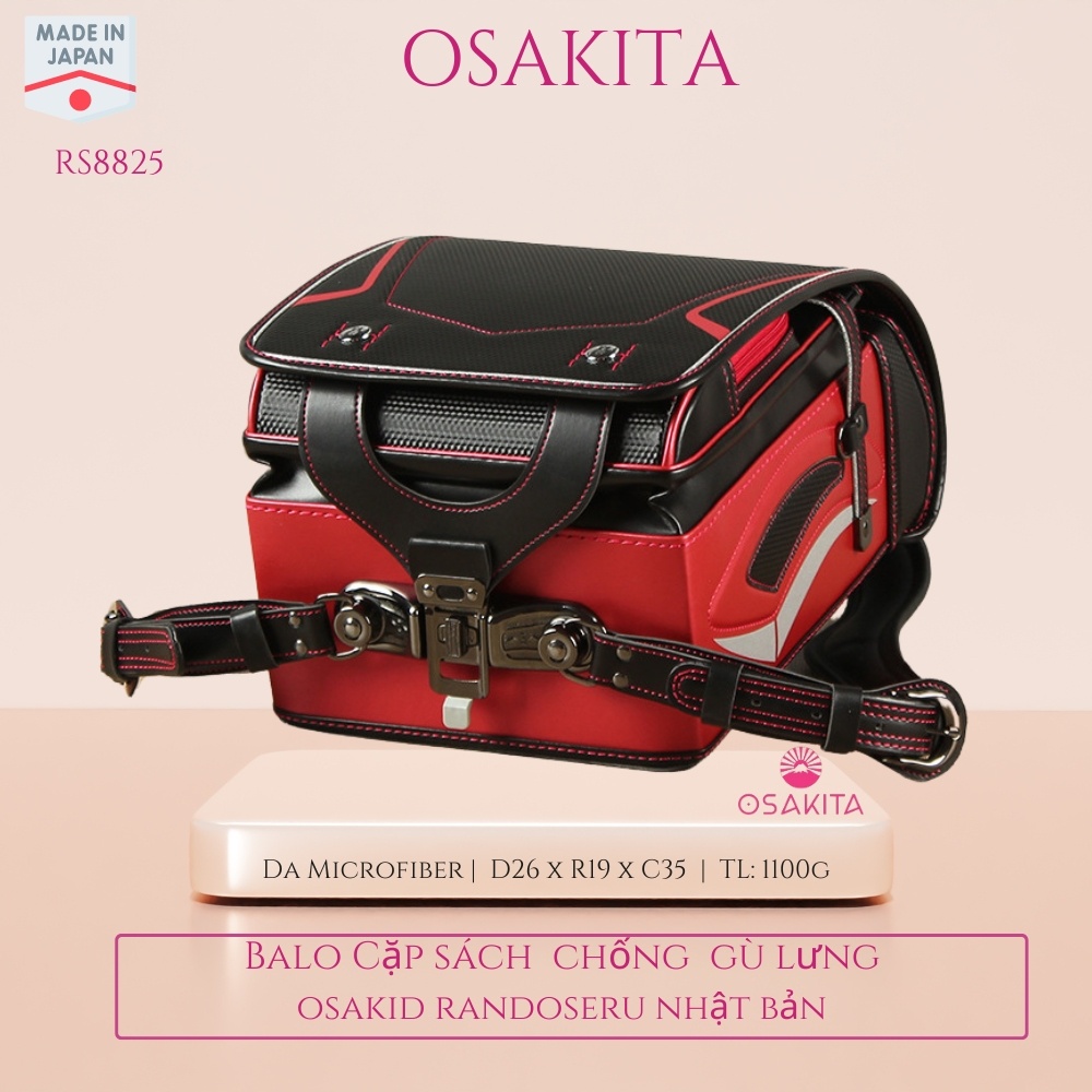 Balo Cặp sách Chống Gù Osaki Sport Randoseru Nhật RV8825 - Đen Đỏ