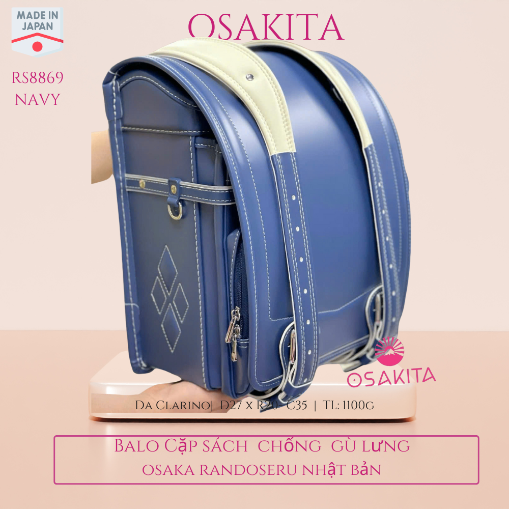 Balo Cặp sách Chống Gù Nhật Osaka Randoseru RS8869 - Xanh Trám Navy