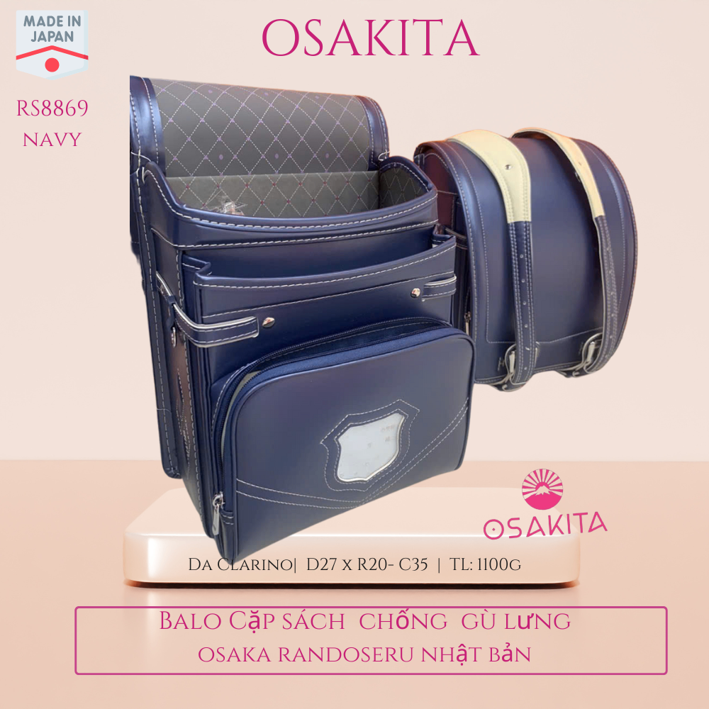 Balo Cặp sách Chống Gù Nhật Osaka Randoseru RS8869 - Xanh Trám Navy