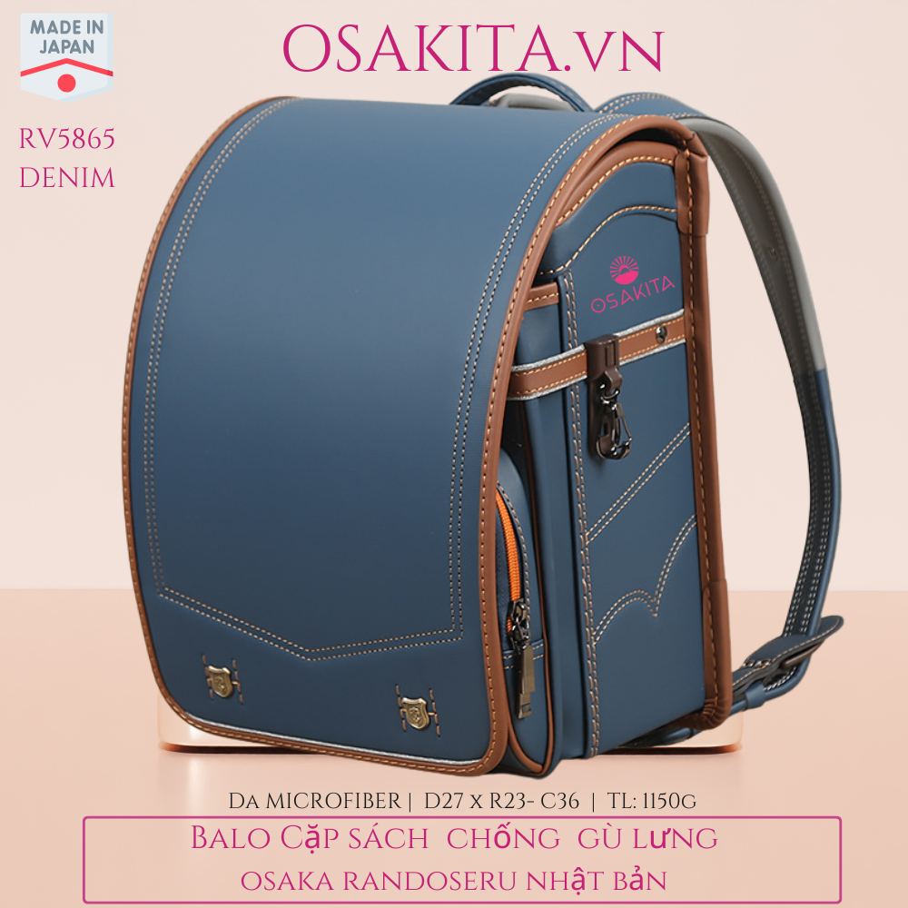 Balo Cặp sách Chống Gù Osaka Randoseru Nhật RV5865 - Jean viền nâu