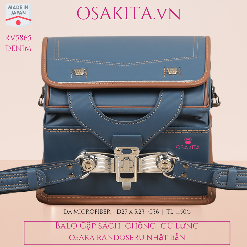 Balo Cặp sách Chống Gù Osaka Randoseru Nhật RV5865 - Jean viền nâu