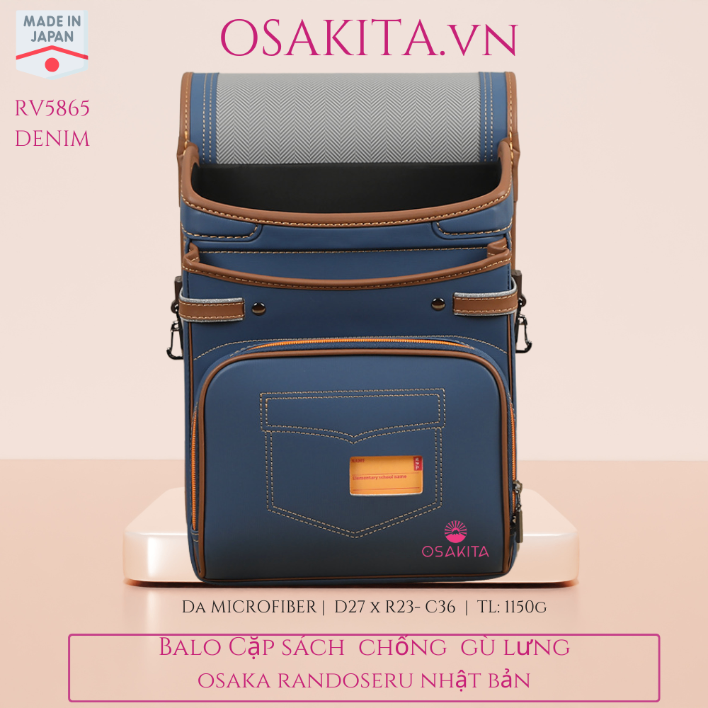Balo Cặp sách Chống Gù Osaka Randoseru Nhật RV5865 - Jean viền nâu
