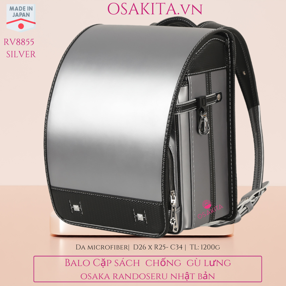 Balo Cặp sách Chống Gù Osaka Randoseru Nhật - RV8855 - Màu Bạc