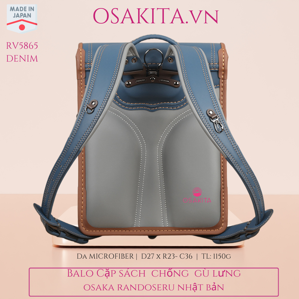Balo Cặp sách Chống Gù Osaka Randoseru Nhật RV5865 - Jean viền nâu
