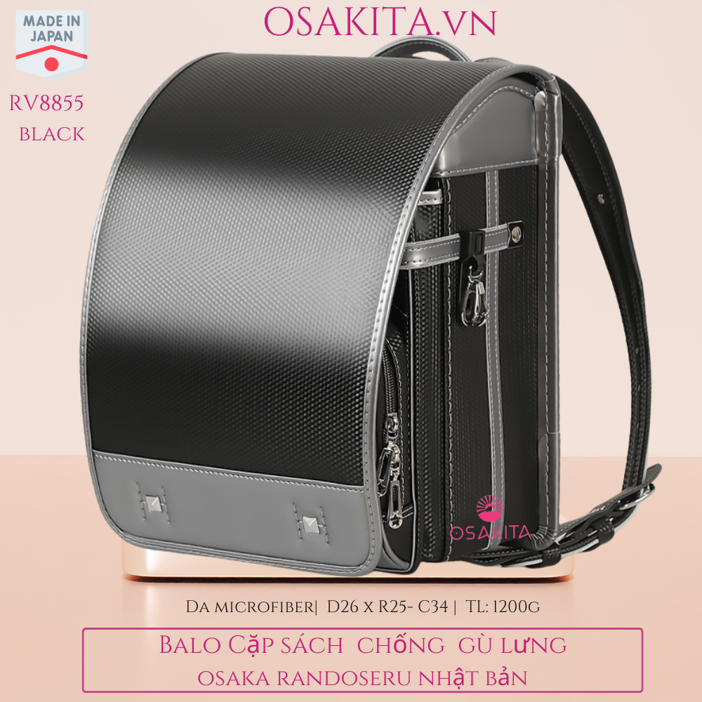 Balo Cặp sách Chống Gù Osaki Randoseru Nhật RV8855 - Đen Vân