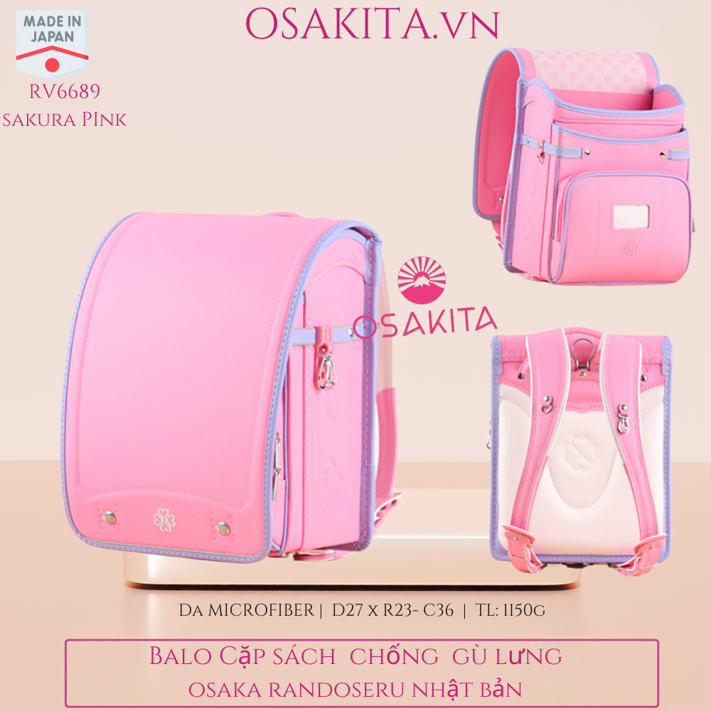 Balo Cặp sách Chống Gù Osaka Randoseru Nhật RS6689 - Hồng baby Viền