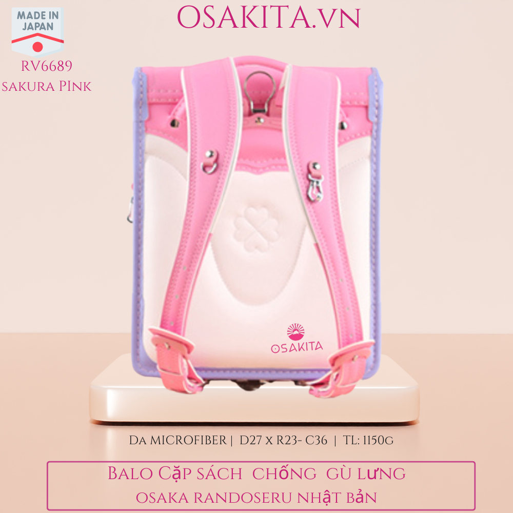 Balo Cặp sách Chống Gù Osaka Randoseru Nhật RS6689 - Hồng baby Viền