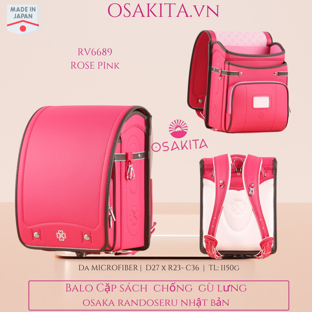 Balo Cặp sách Chống Gù Osaka Randoseru Nhật RS6689 - Hồng Viền