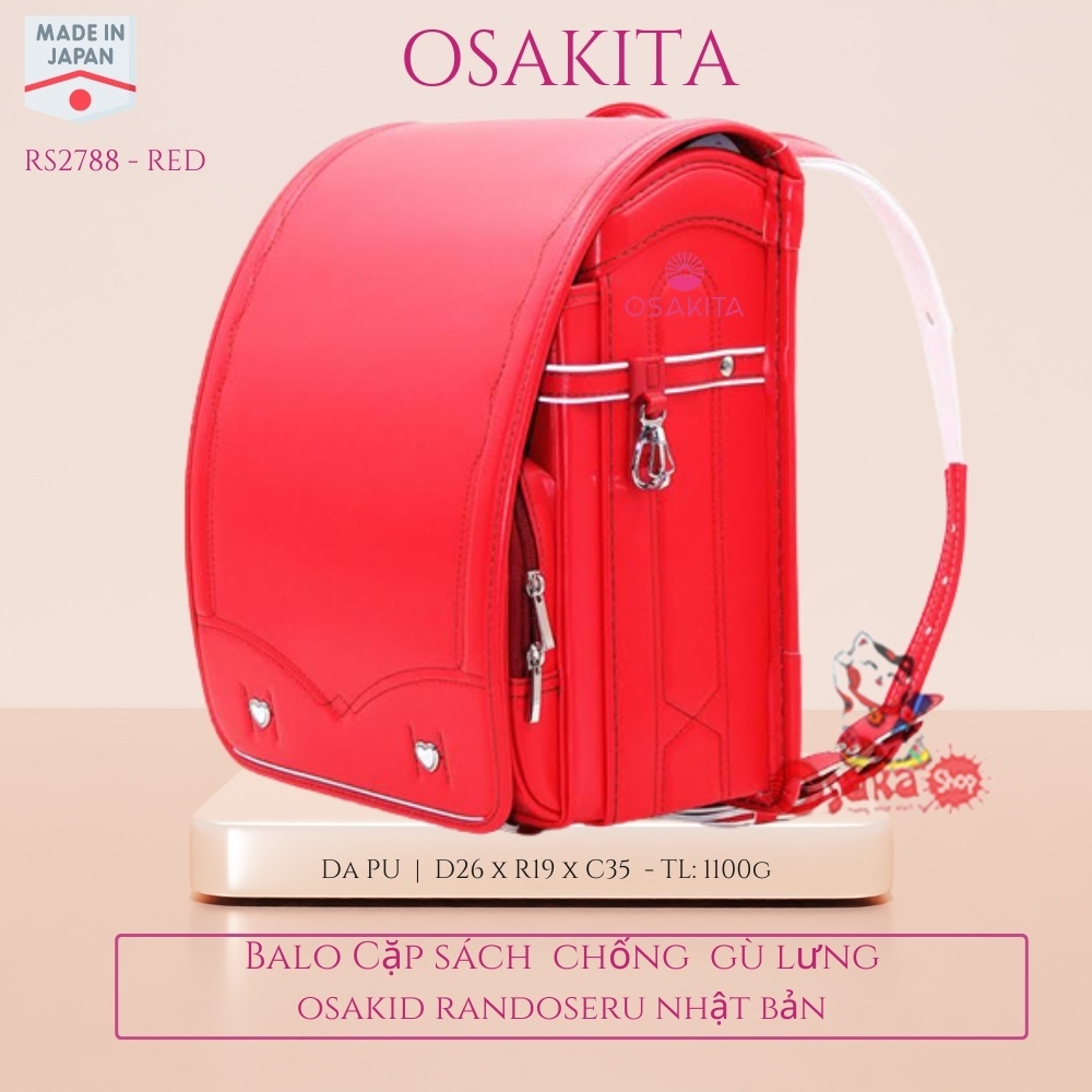 Balo Cặp sách Chống Gù Nhật Osaki Randoseru RS2788 - Màu Đỏ TB