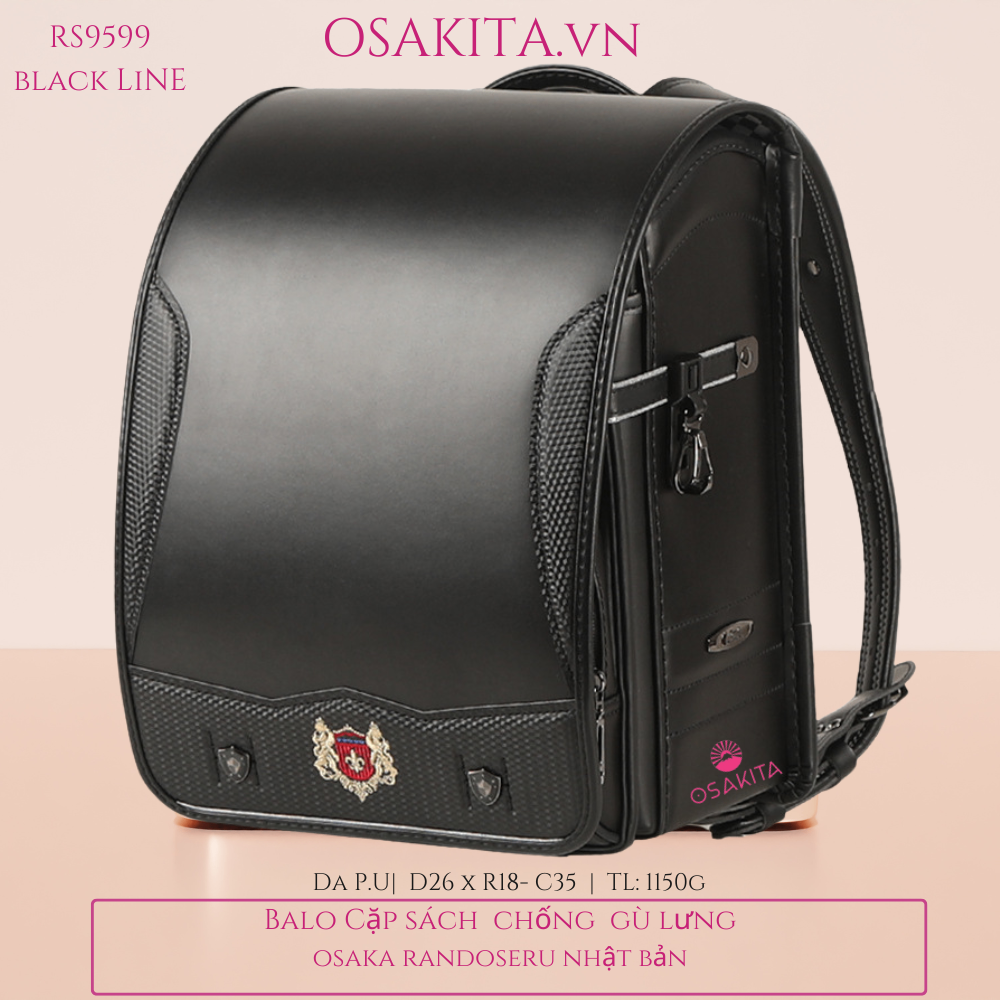 Balo Cặp sách Chống Gù Osaka Randoseru Nhật RV9599 - Đen chỉ đen (od)