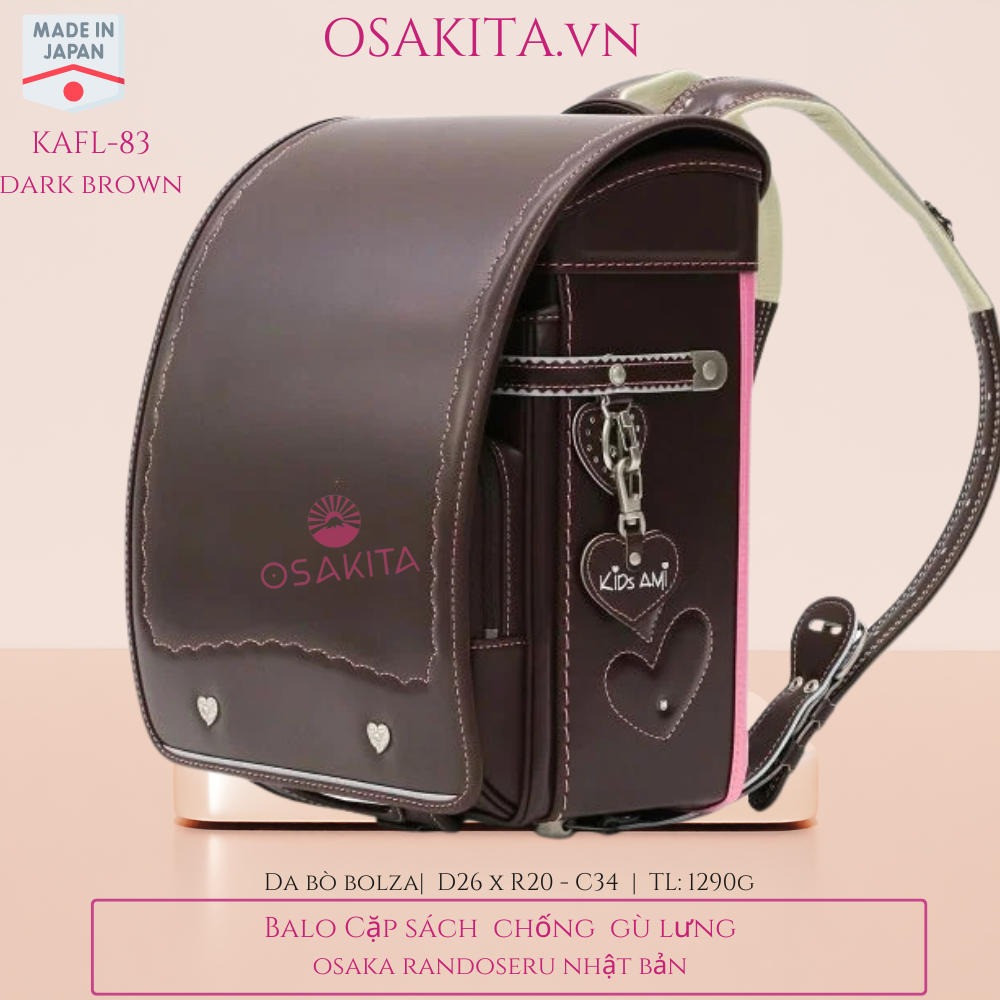 Balo Cặp sách Chống Gù OSAKITA Randoseru Nhật KAFL83 - Dark Brown