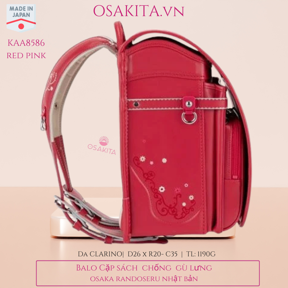 Balo Cặp sách Chống Gù KIDS AMI Randoseru Nhật KAA8586 - Đỏ Hồng Dâu Tây