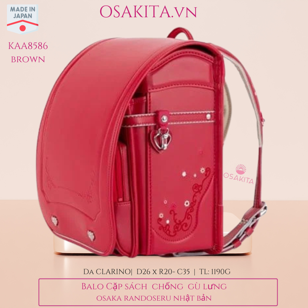Balo Cặp sách Chống Gù KIDS AMI Randoseru Nhật KAA8586 - Đỏ Hồng Dâu Tây