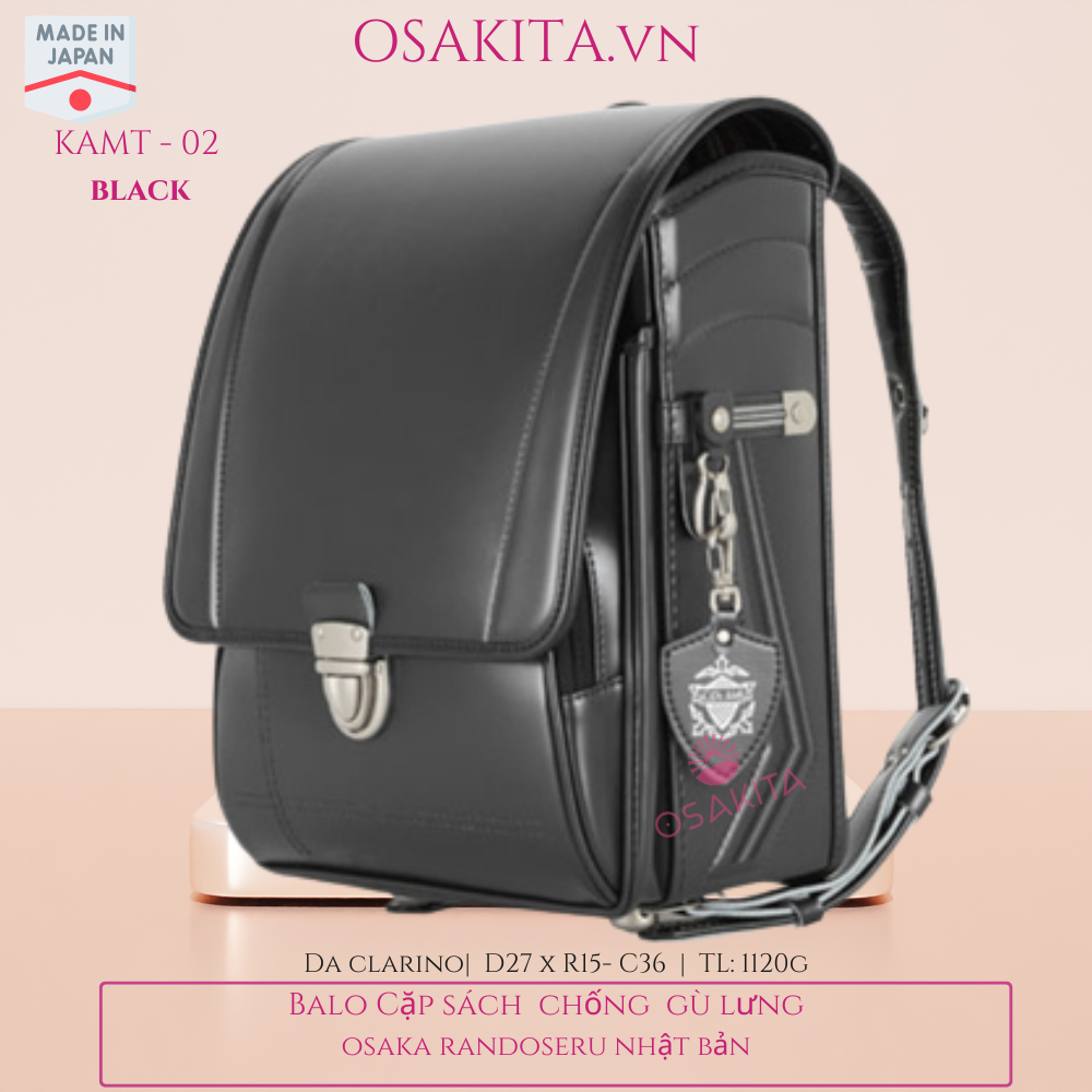 Balo Cặp sách Chống Gù OSAKITA Randoseru Nhật KAMT02 - Black
