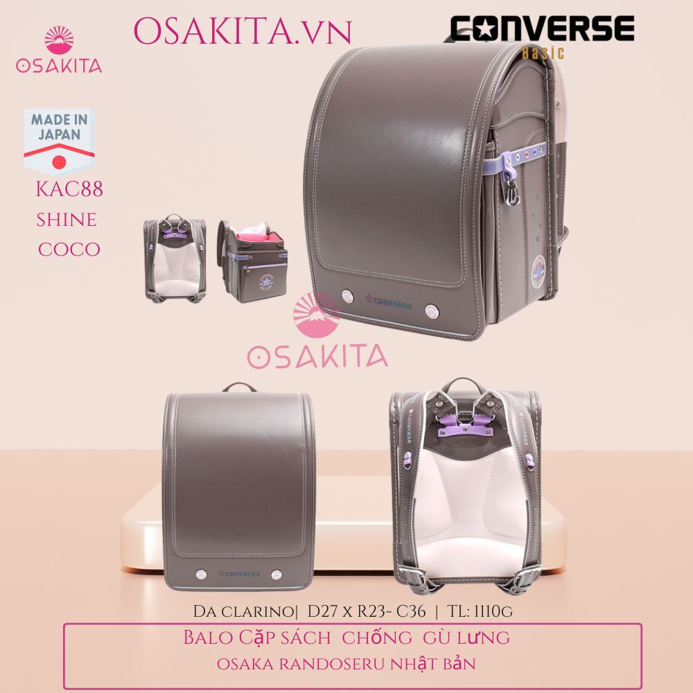 Balo Cặp Sách chống gù CONVERSE Randoseru Nhật KAC887 - Black