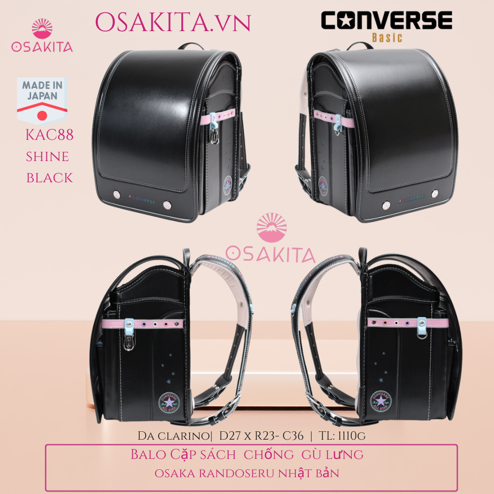 Balo Cặp Sách chống gù CONVERSE Randoseru Nhật KAC887 - Black