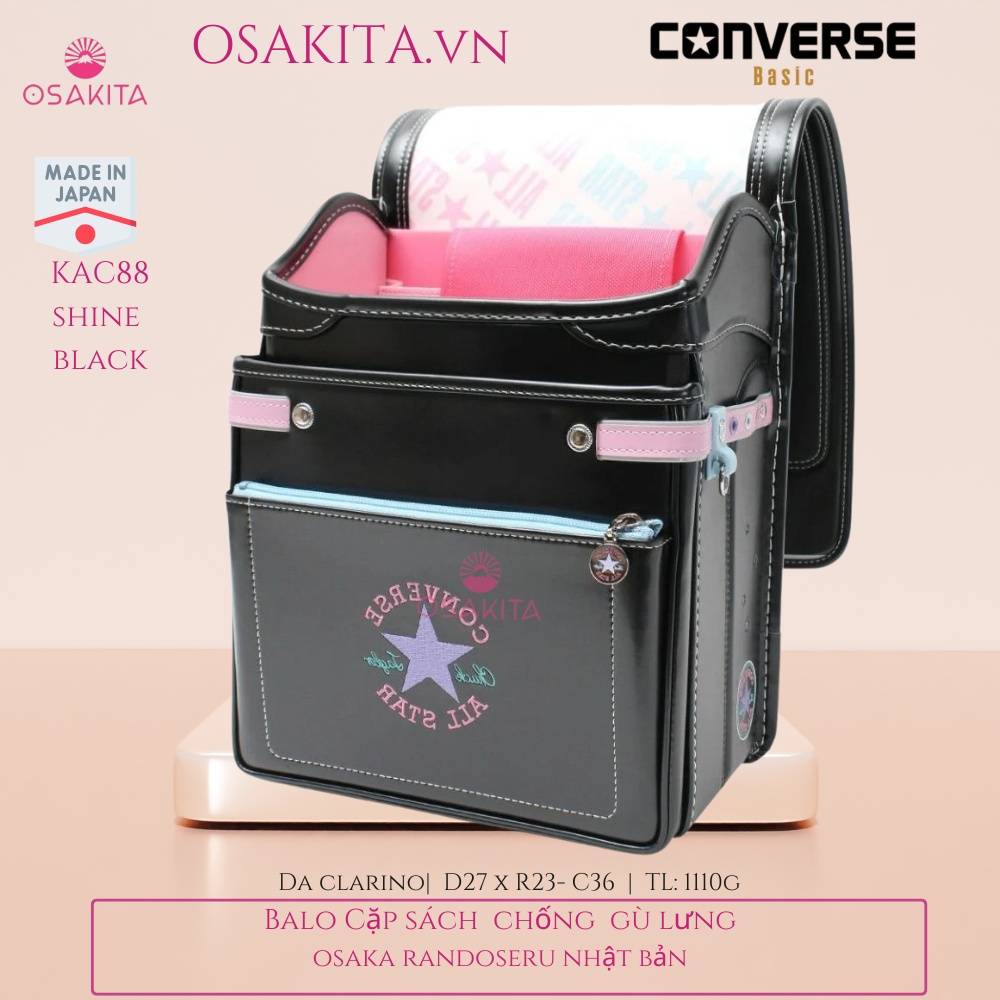 Balo Cặp Sách chống gù CONVERSE Randoseru Nhật KAC887 - Black
