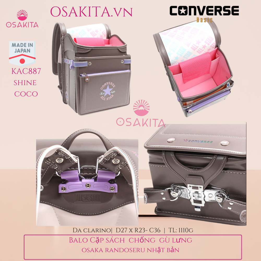 Balo Cặp Sách chống gù CONVERSE Randoseru Nhật KAC887 - Tím Purple
