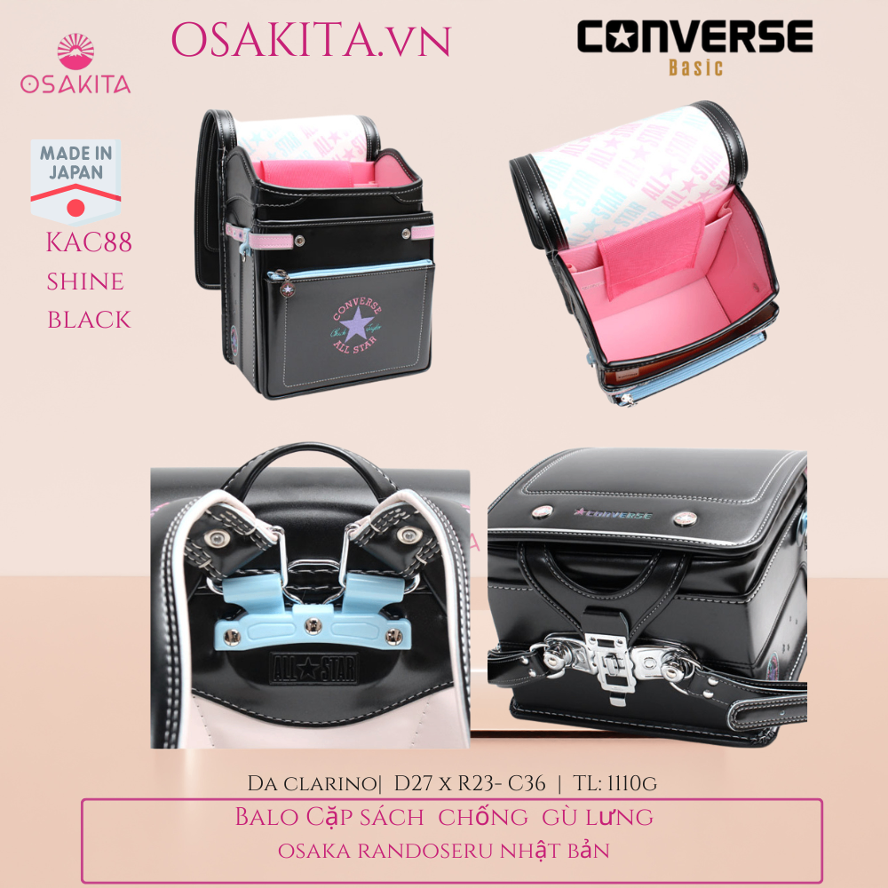 Balo Cặp Sách chống gù CONVERSE Randoseru Nhật KAC887 - Black