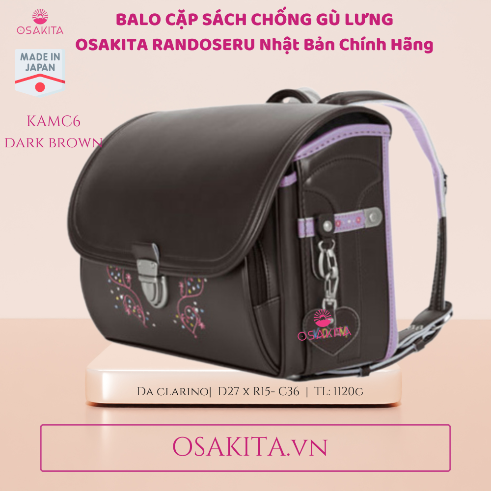 Balo Cặp sách Chống Gù OSAKITA Randoseru Nhật KAMY8 - Đỏ