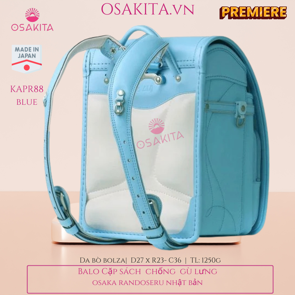 Balo Cặp sách Chống Gù PREMIER OSAKITA Randoseru Nhật KAPR88 - Xanh Blue