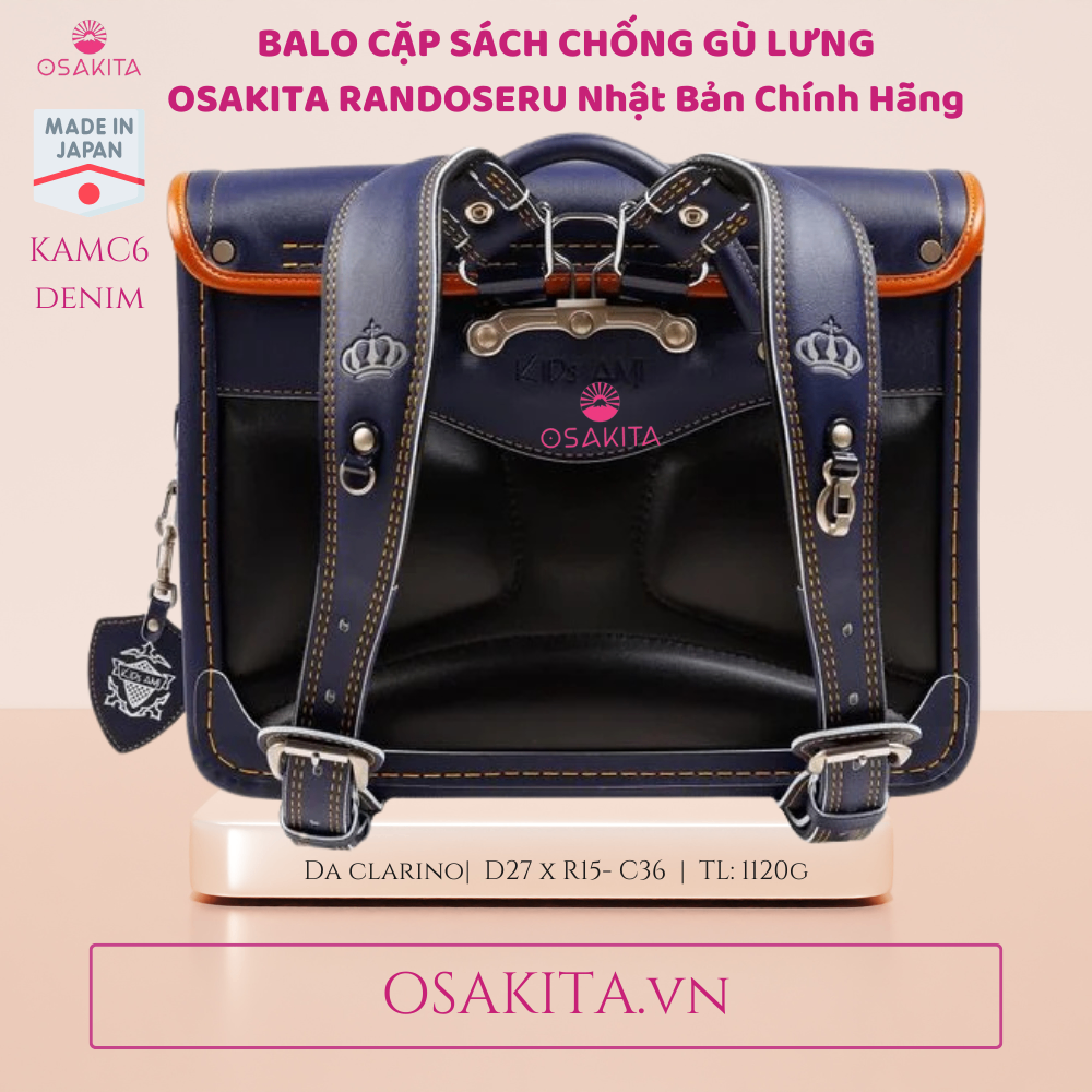 Balo Cặp sách Chống Gù OSAKITA Randoseru Nhật KAMY8 - Đen Black