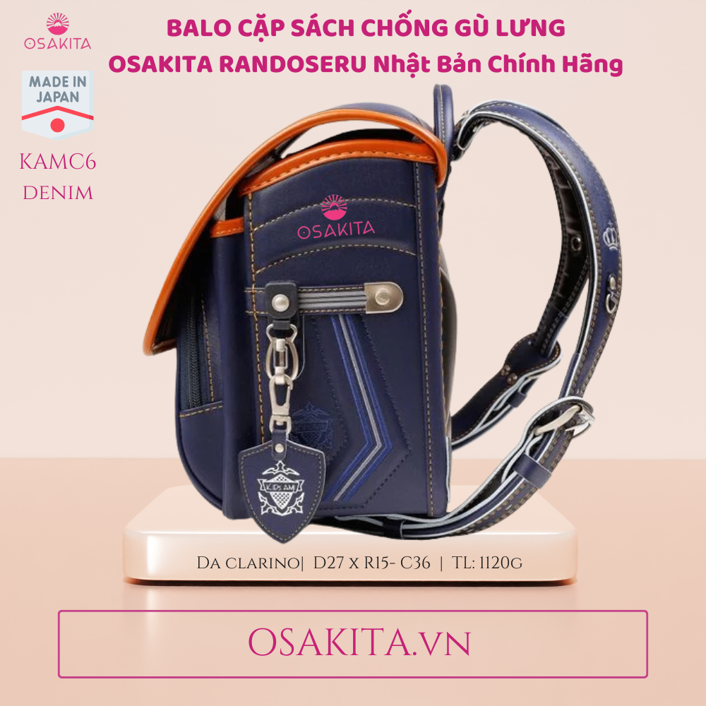 Balo Cặp sách Chống Gù OSAKITA Randoseru Nhật KAMY8 - Đen Black