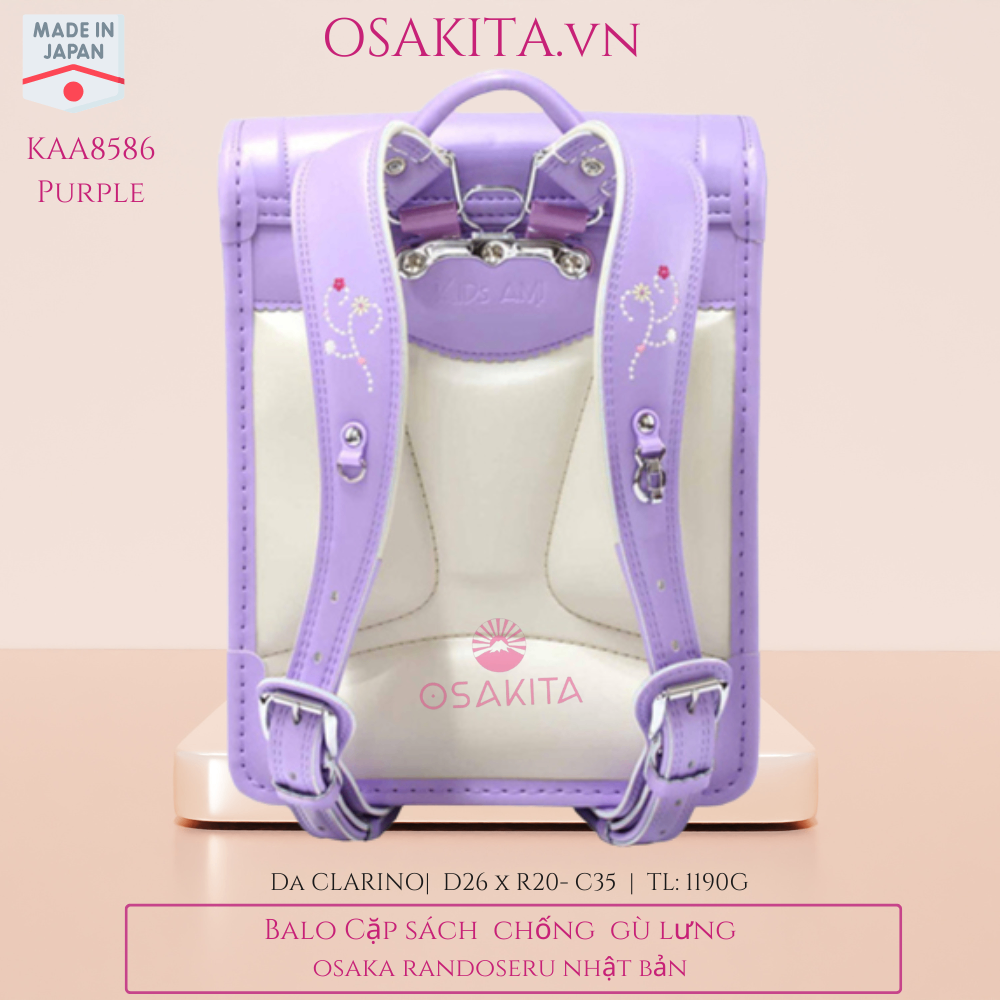 Balo Cặp sách Chống Gù OSAKITA Randoseru Nhật KAA8586 - Tím Purple