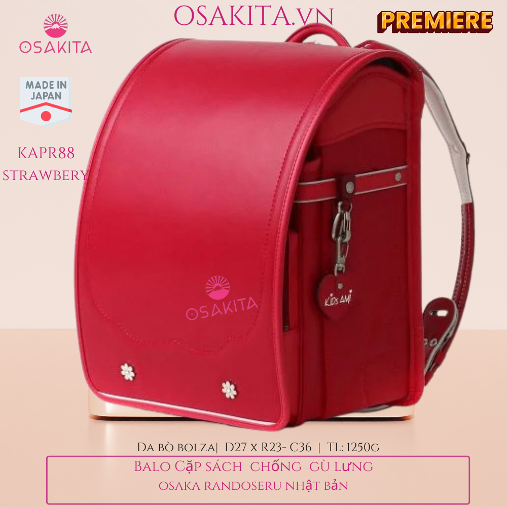 Balo Cặp sách Chống Gù PREMIER OSAKITA Randoseru Nhật KAPR88 - Đỏ Hồng