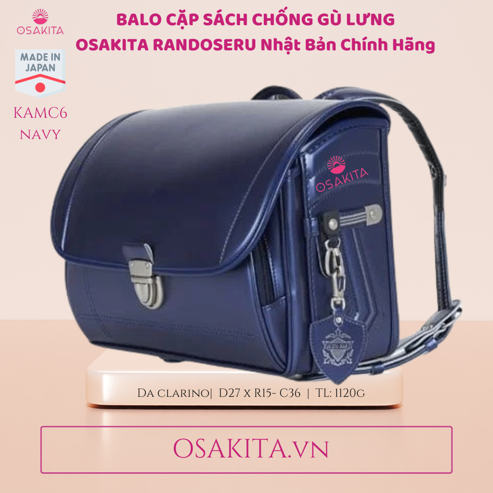 Balo Cặp sách Chống Gù OSAKITA Randoseru Nhật KAMY8 - Navy