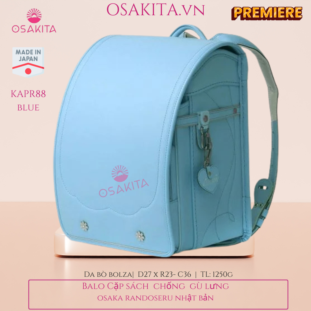 Balo Cặp sách Chống Gù PREMIER OSAKITA Randoseru Nhật KAPR88 - Xanh Blue