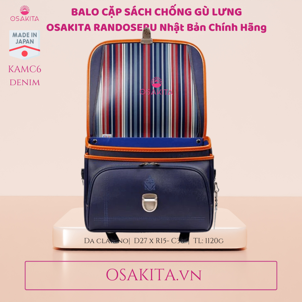 Balo Cặp sách Chống Gù OSAKITA Randoseru Nhật KAMY8 - Đen Black
