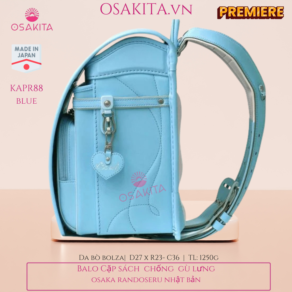 Balo Cặp sách Chống Gù PREMIER OSAKITA Randoseru Nhật KAPR88 - Xanh Blue