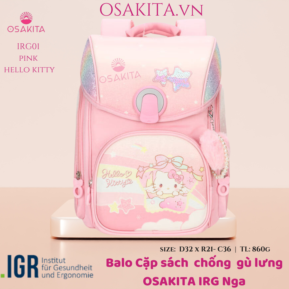 Balo Cặp sách chống gù OSAKITA IRG Nga 860g - Hồng cún dài