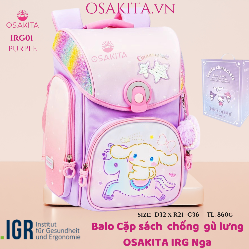 Balo Cặp sách chống gù OSAKITA IRG Nga - Tím Cún tai dài