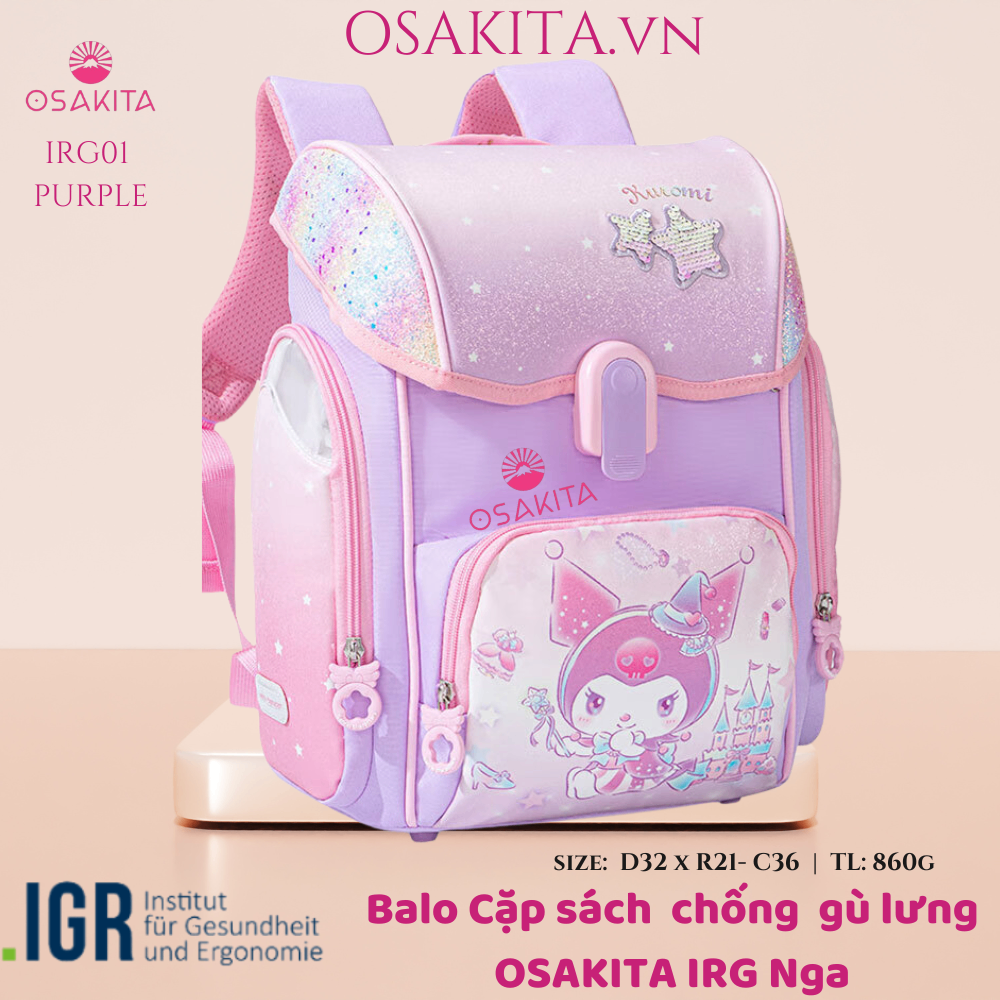 Balo Cặp sách chống gù OSAKITA IRG Nga - Tím Cún tai dài